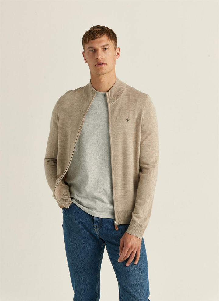 MERINO ZIP CARDIGAN  Khaki