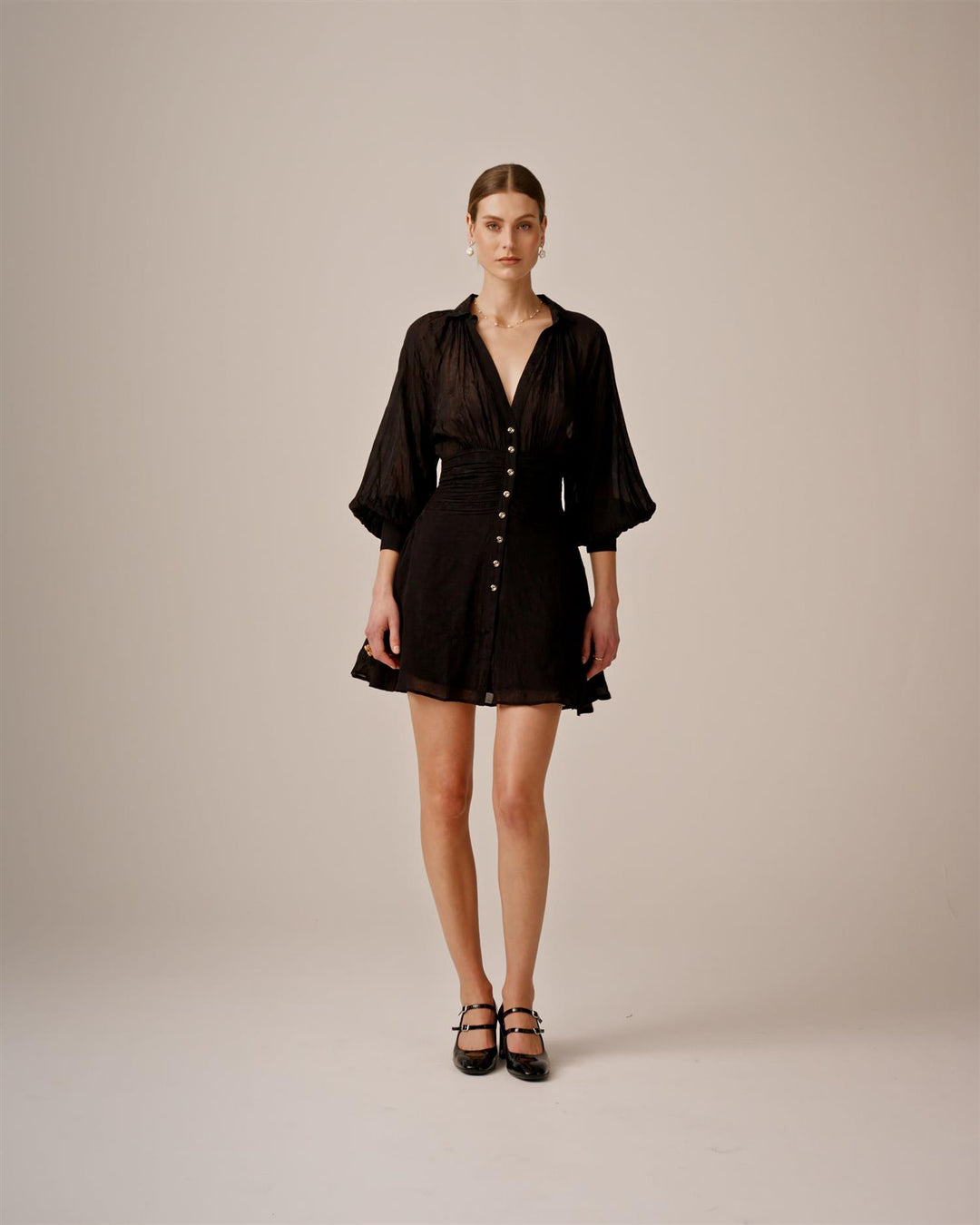 Georgette Rouching Dress  Black