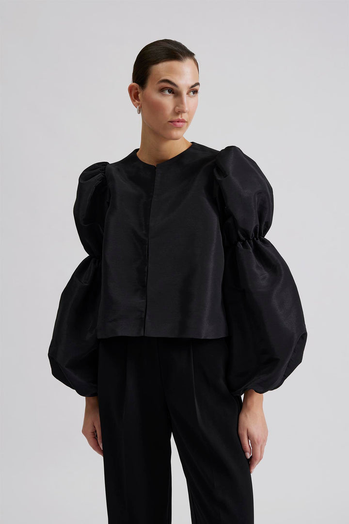 ZOEY DOUBLE POUF SLEEVE BLOUSE  Black