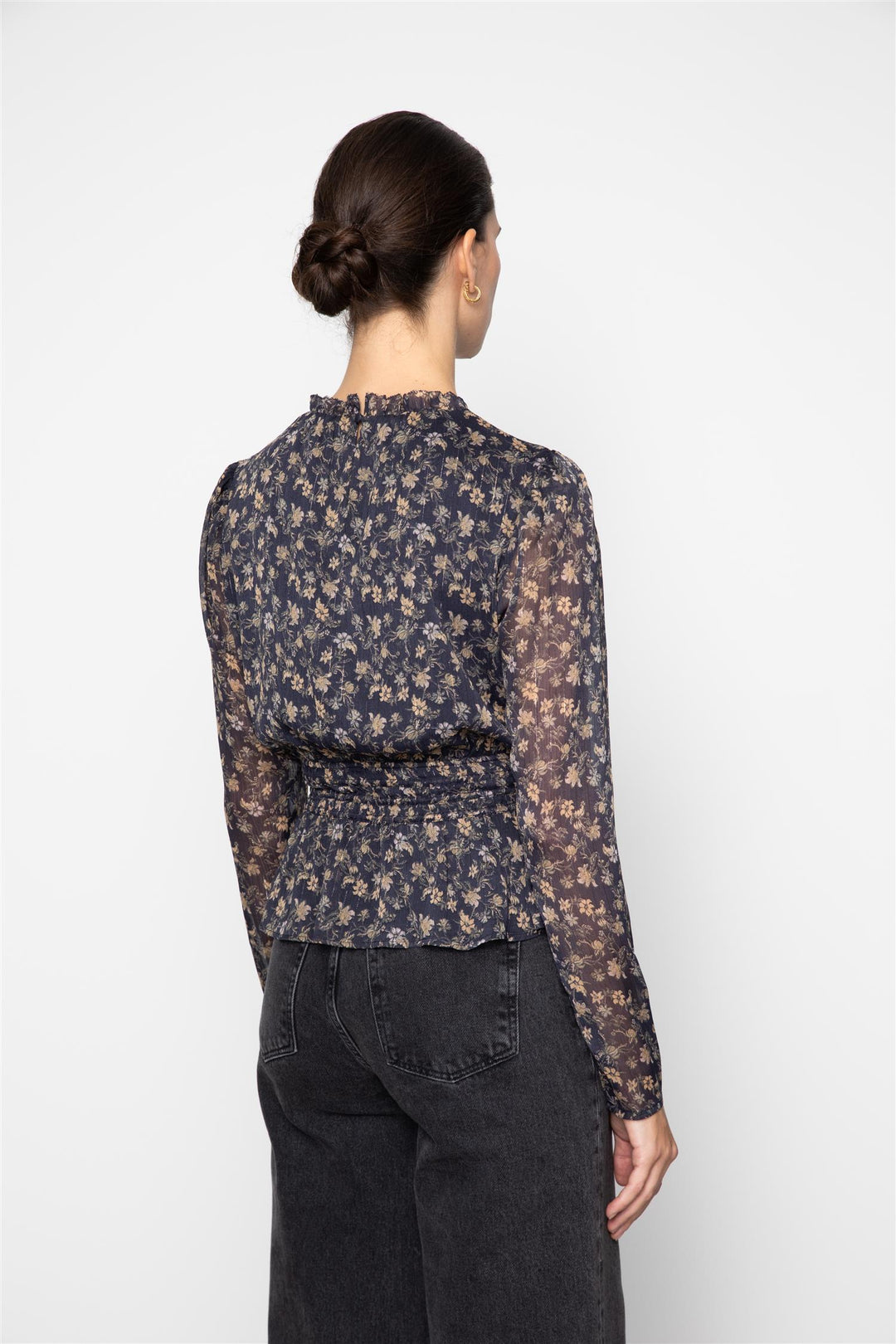 Dina Blouse  Navy Dahlia Print