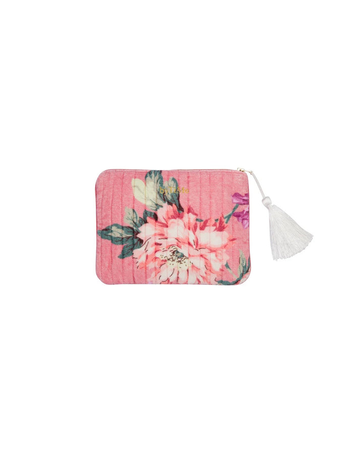 Zipper Pouch Velvet  Pink Posy