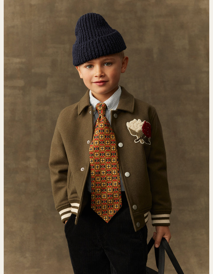 Felipe Varsity Wool Jacket Kids  Olive Night