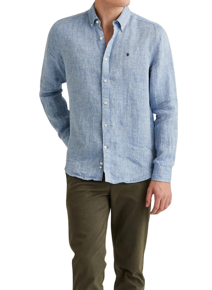 Douglas Linen Herringbone BD Shirt  Blue