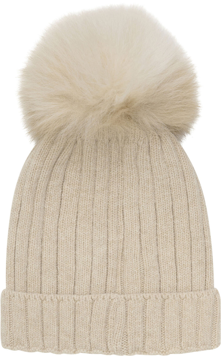 Hat Knit w. Alpaca Pompom  Sand Melange