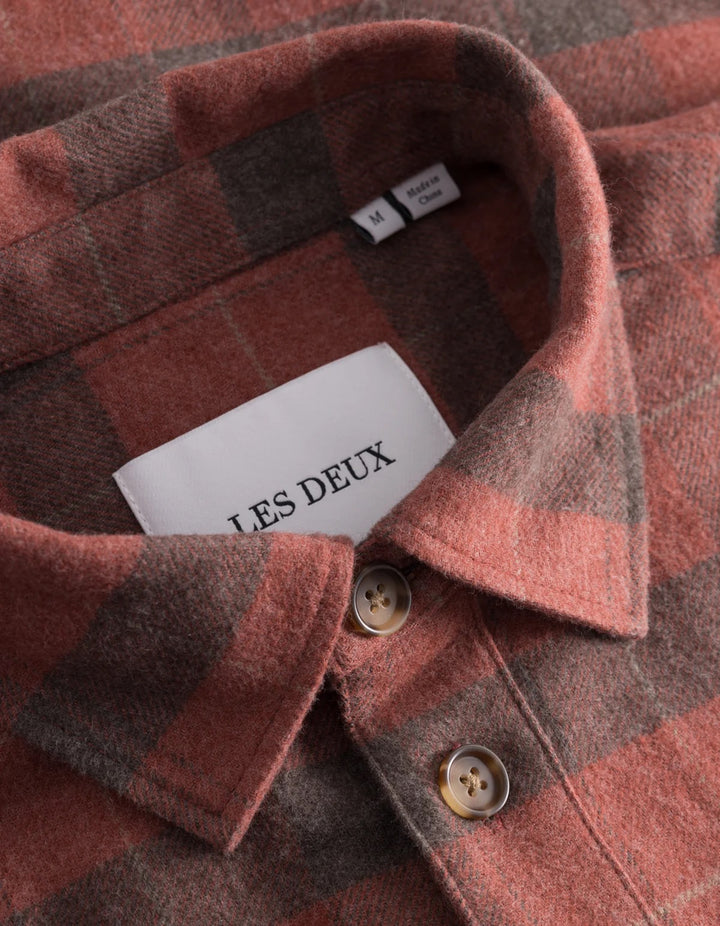 Lennon Flannel Check	Shirt  Coffee Brown/Fired Brick