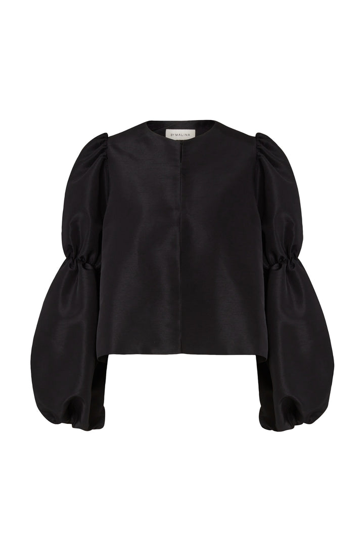 ZOEY DOUBLE POUF SLEEVE BLOUSE  Black