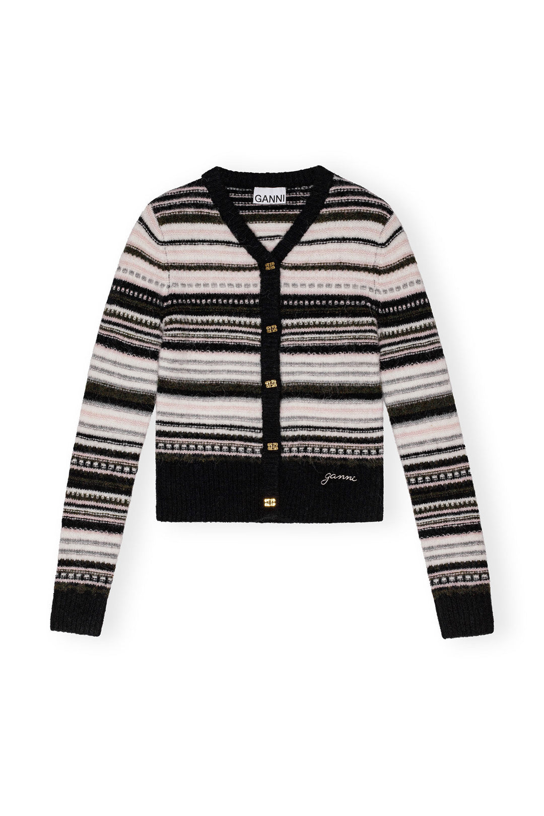 Soft Wool Stripe Cardigan  Black