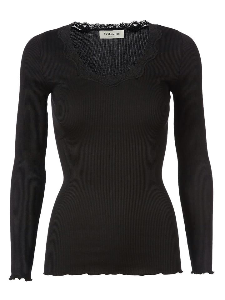 Babette silk t-shirt w/ lace  Black