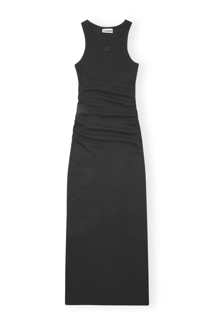 Soft Cotton Rib Tank Top Long Dress  Black