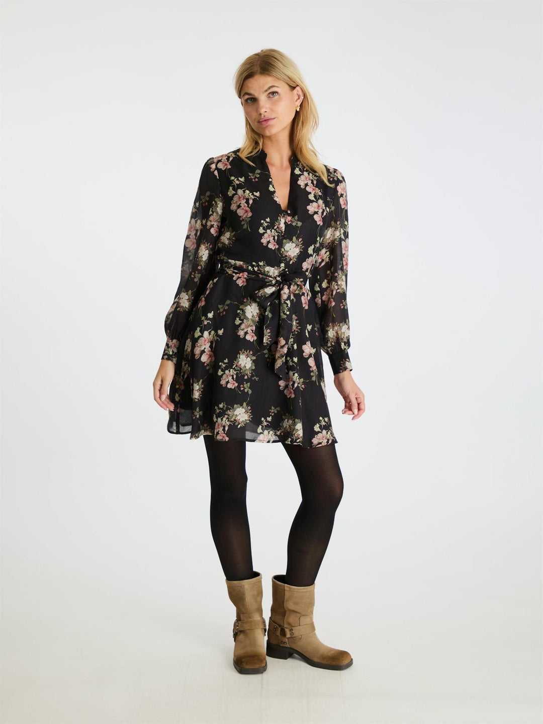 Heidi Print Flower Dress  Black