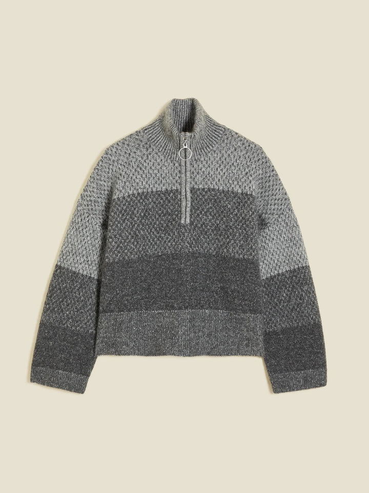 Tine Knit Half Zip  Dk. Grey Mix