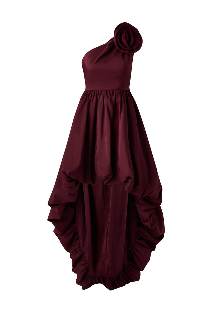 Lacey one shoulder pouf maxi dress  Deep Red