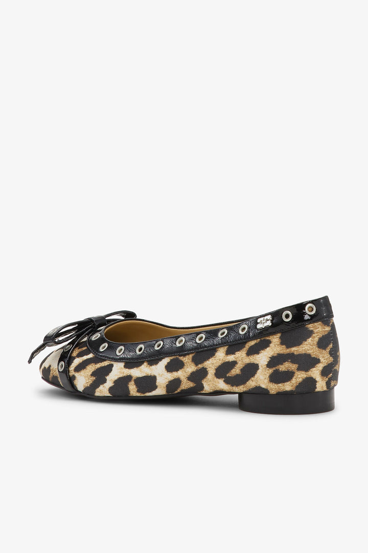 Eyelets Bow Ballerina Satin  Leopard