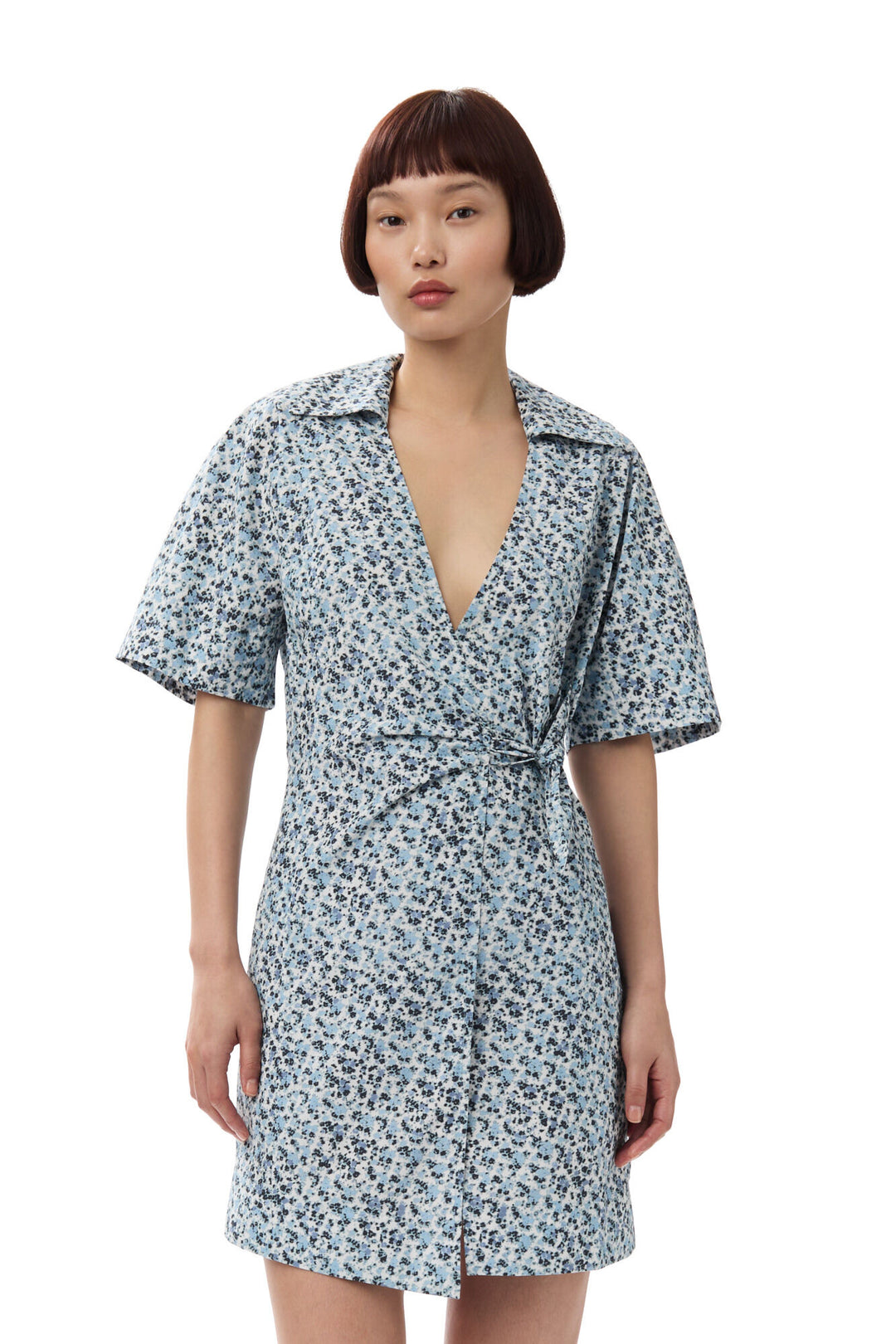 Printed Cotton Wrap Mini Dress  Glacier Lake