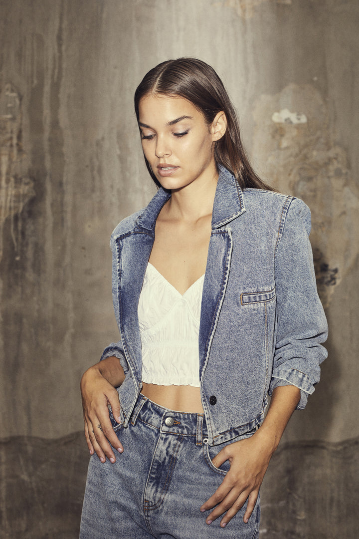 VikaCC Crop Blazer  Denim Blue