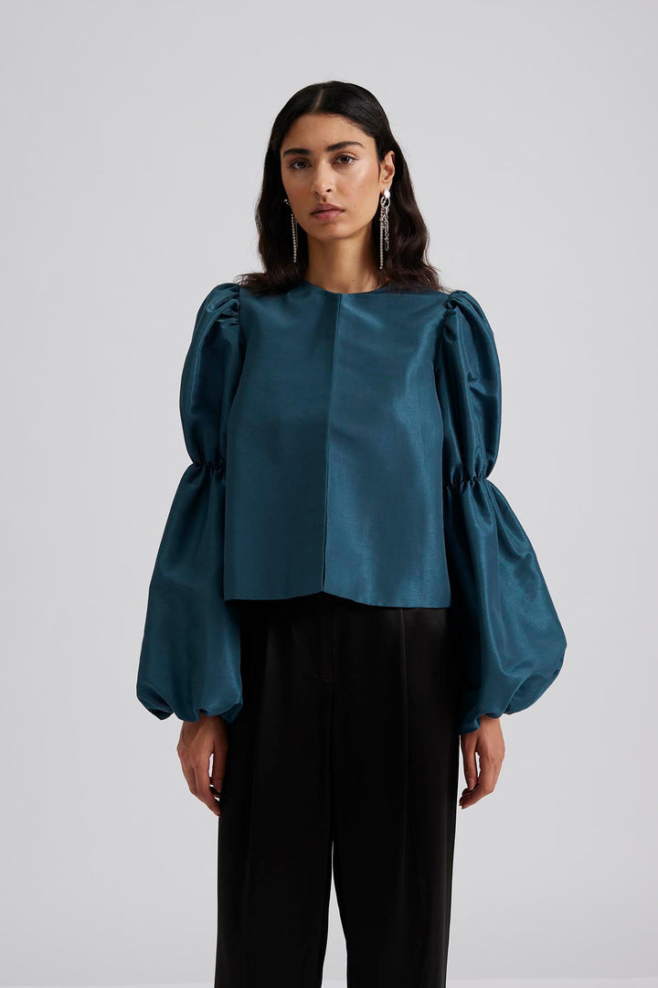 ZOEY DOUBLE POUF SLEEVE BLOUSE  Petrol