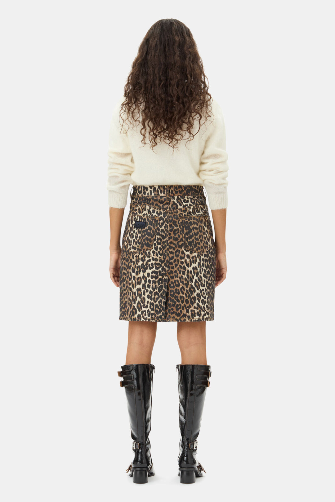 Foil Print Denim Skirt  Leopard