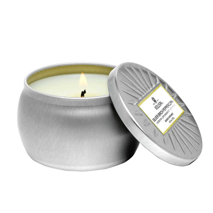 MINI TIN CANDLE 25T  Silver Birch Peppercorn