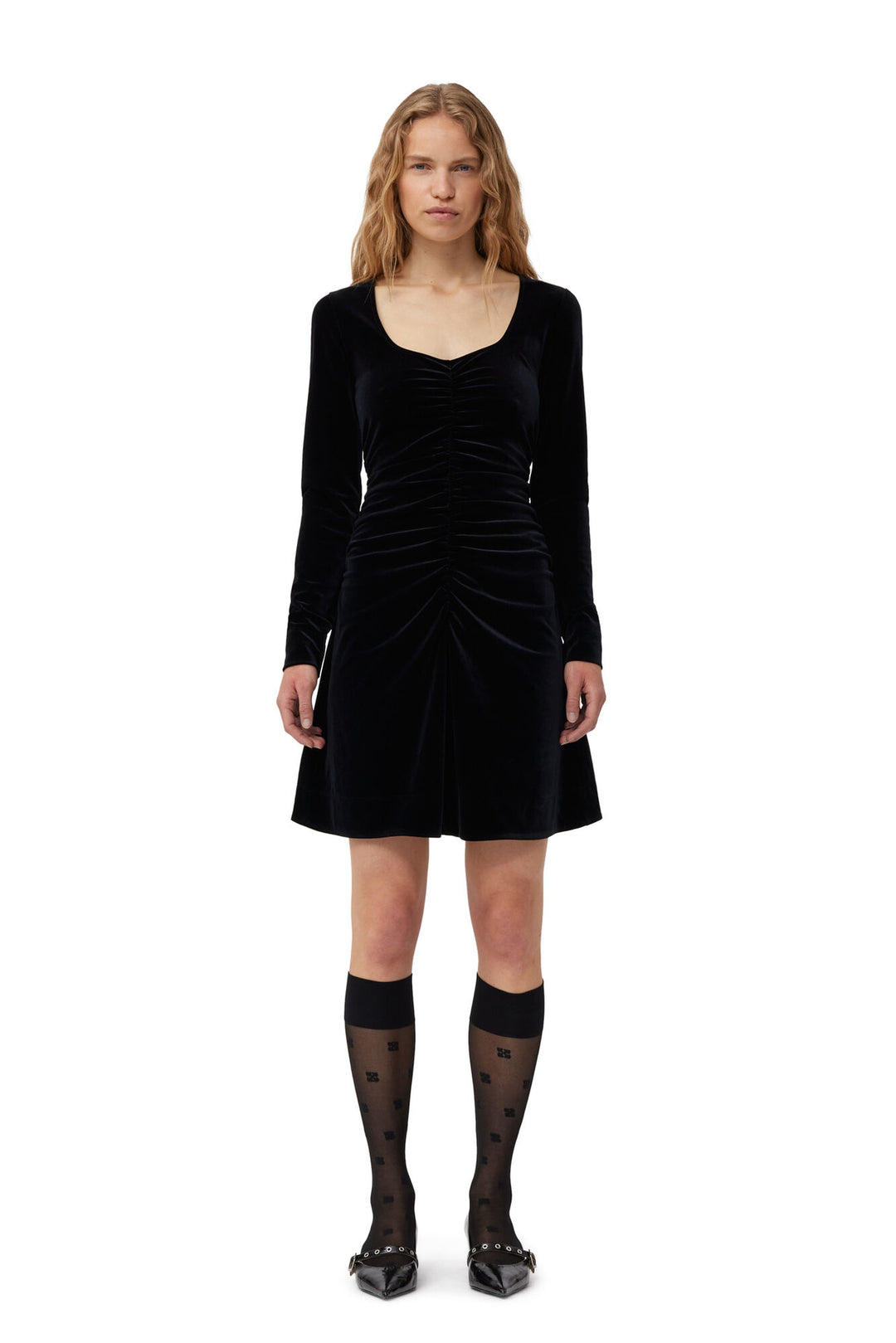 VELVET JERSEY MINI DRESS  099-Black