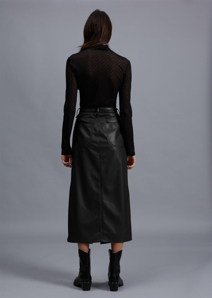 SID FAUX LEATHER MIDI SKIRT  Black