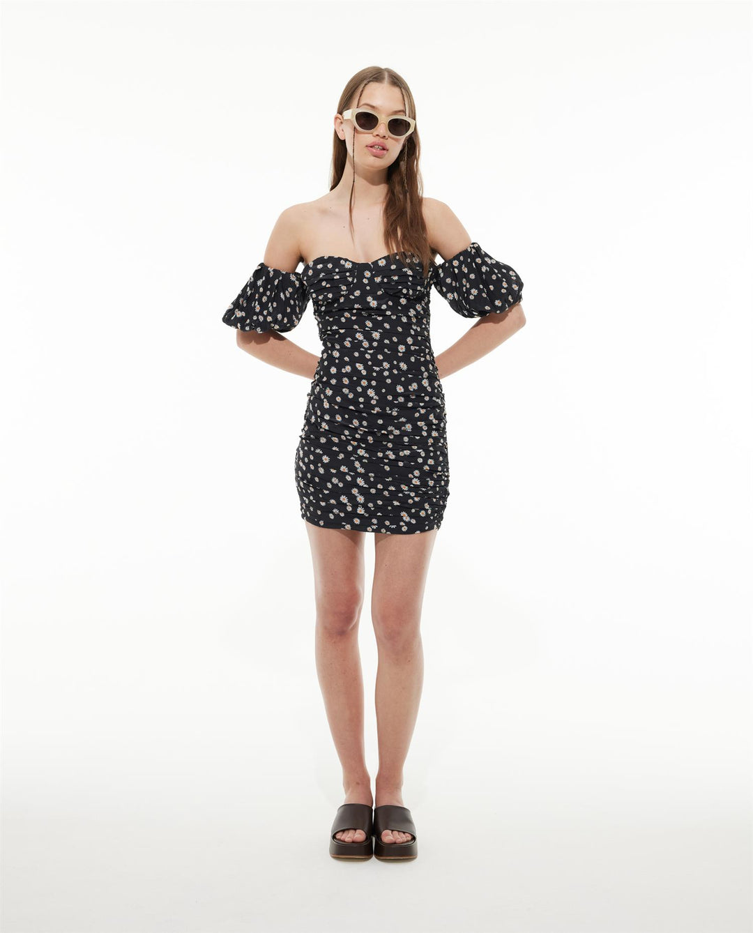 PRINTED OFF-SHOULDER DRESS  Daisy Print