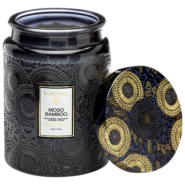 LARGE EMBOSSED GLASS JAR  Moso Bamboo