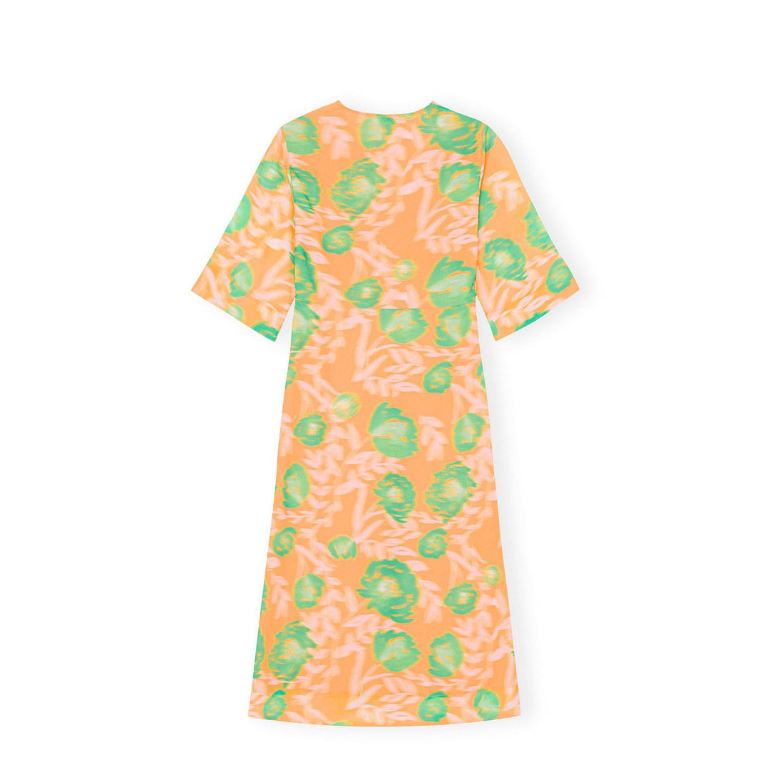 PRINTED LIGHT CREPE V-NECK DRESS  Vibrant Orange