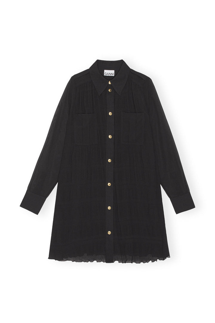 PLEATED GEORGETTE SHIRT DRESS  Black 099