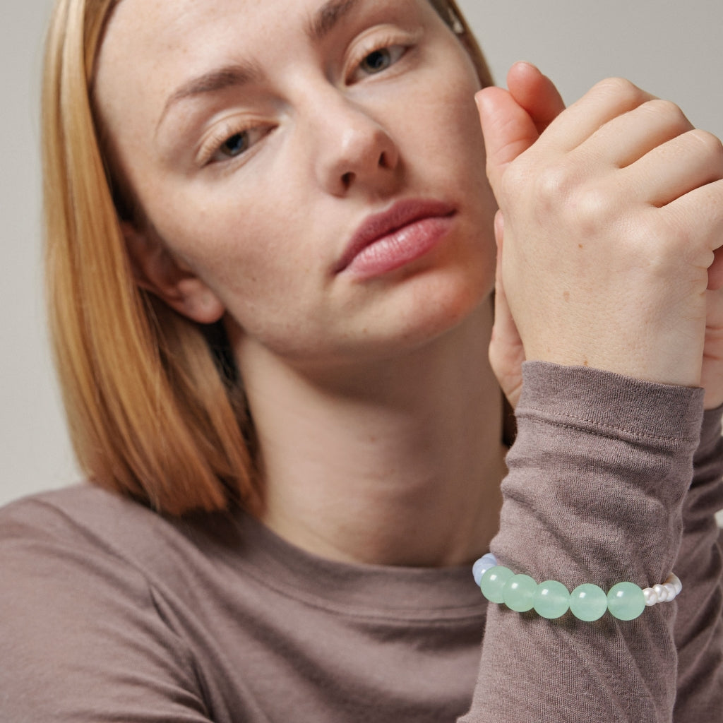 BRACELET, YARA  Light Green, Light Blue, Pearls