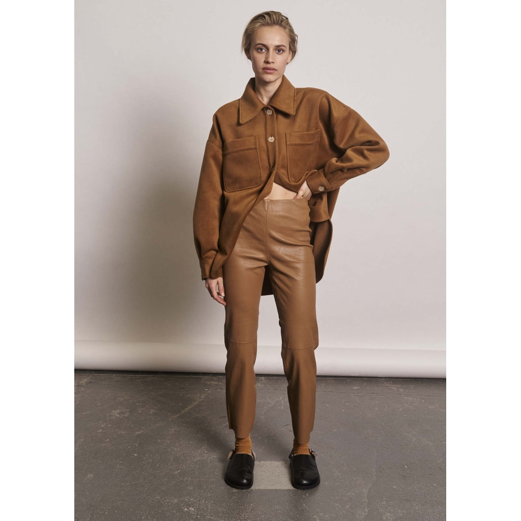 CELIA STRETCH LEATHER PANTS  Cognac