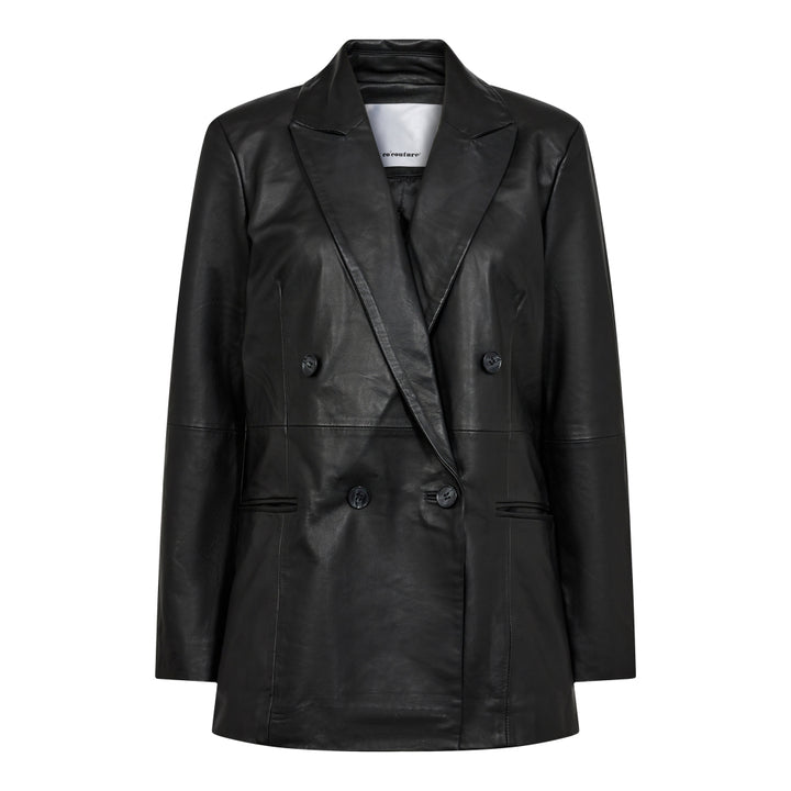 PHOEBE CC LEATHER OVERSIZED BLAZER  Black