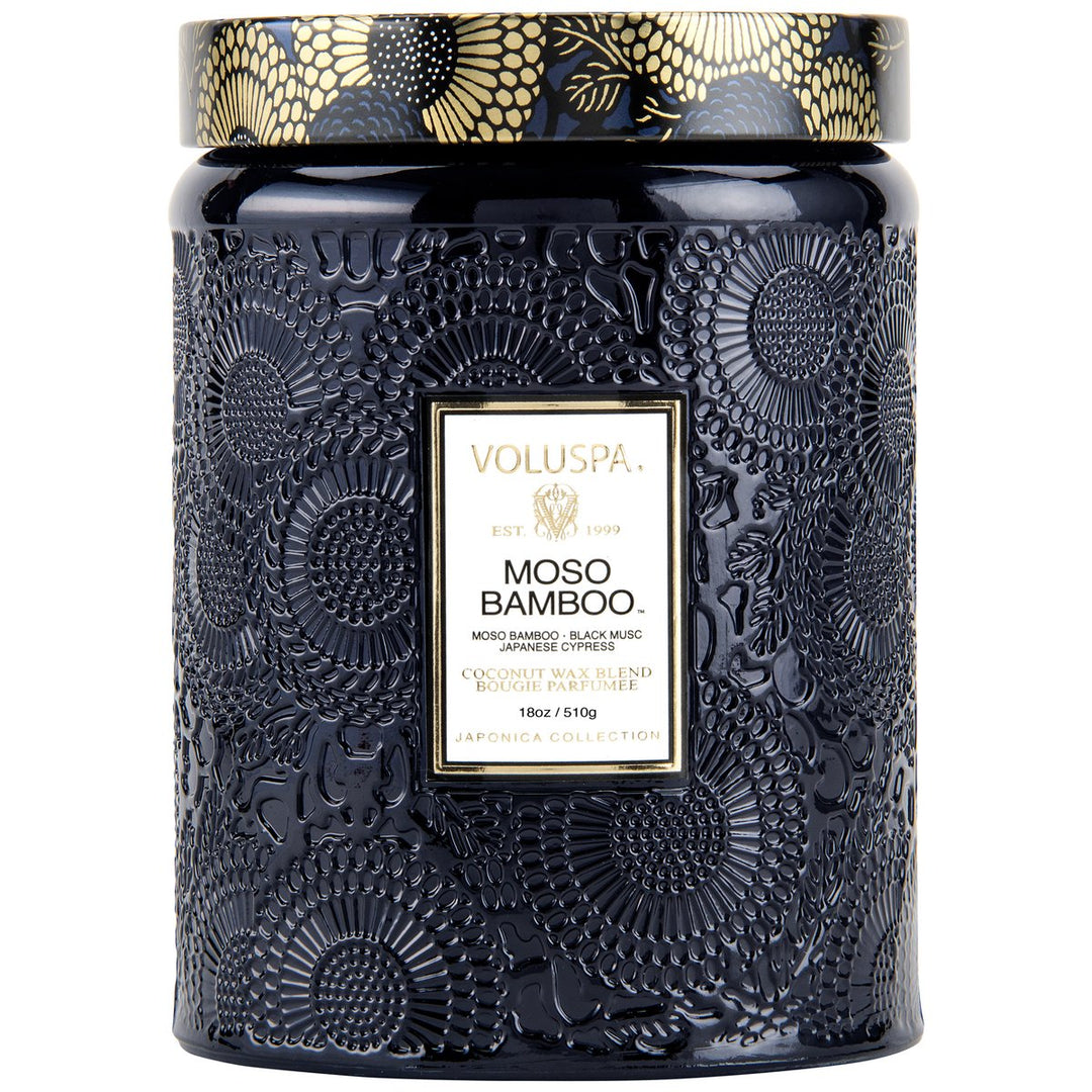 LARGE EMBOSSED GLASS JAR  Moso Bamboo