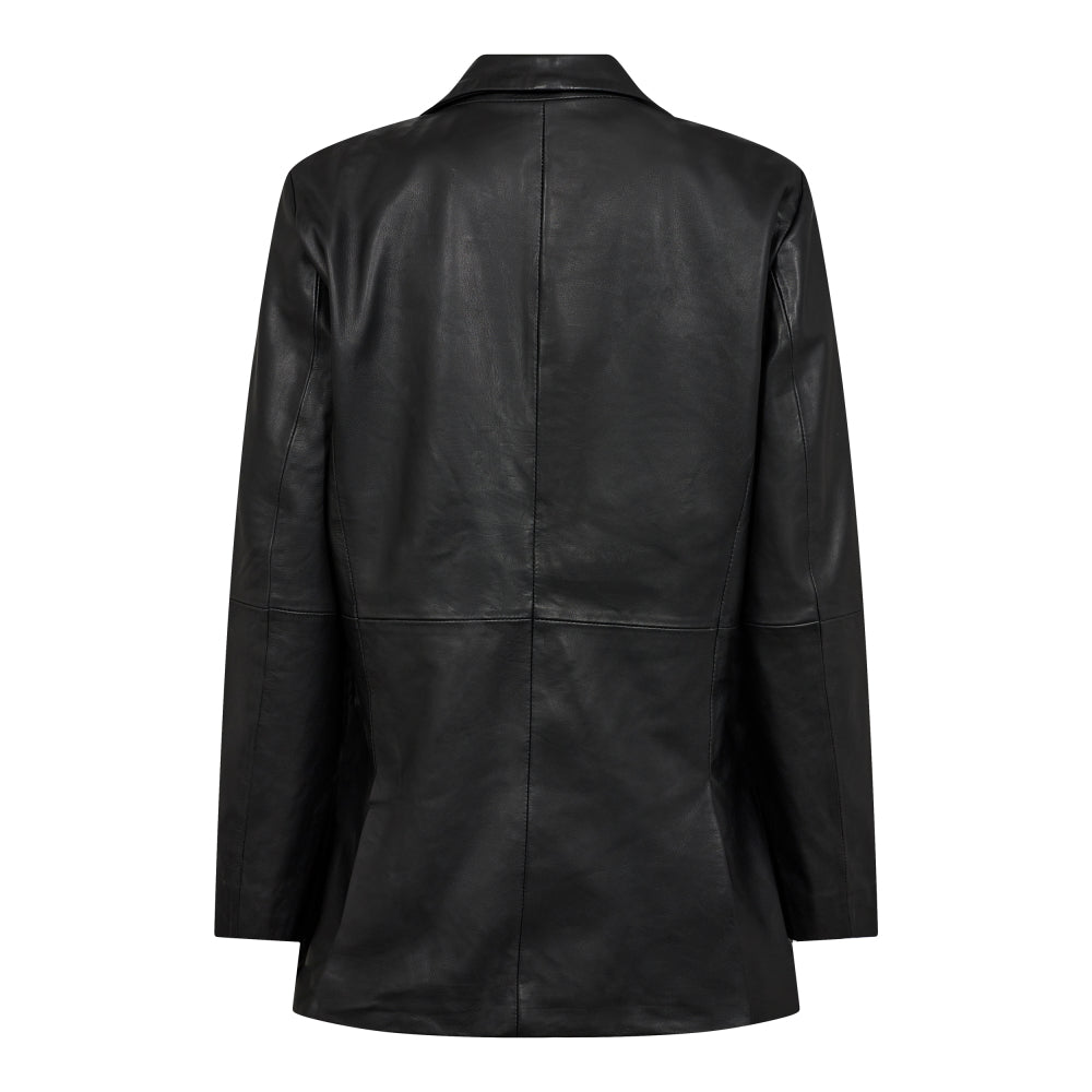 PHOEBE CC LEATHER OVERSIZED BLAZER  Black