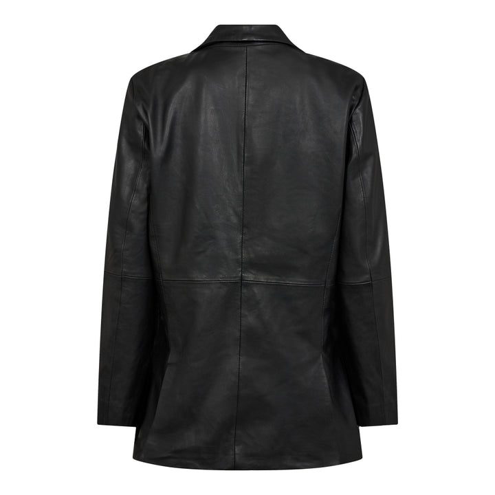 PHOEBE CC LEATHER OVERSIZED BLAZER  Black