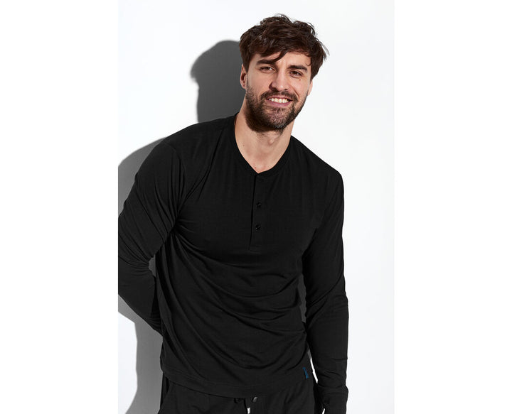 LOUNGE HENLEY COTTON BAMBOO  Black