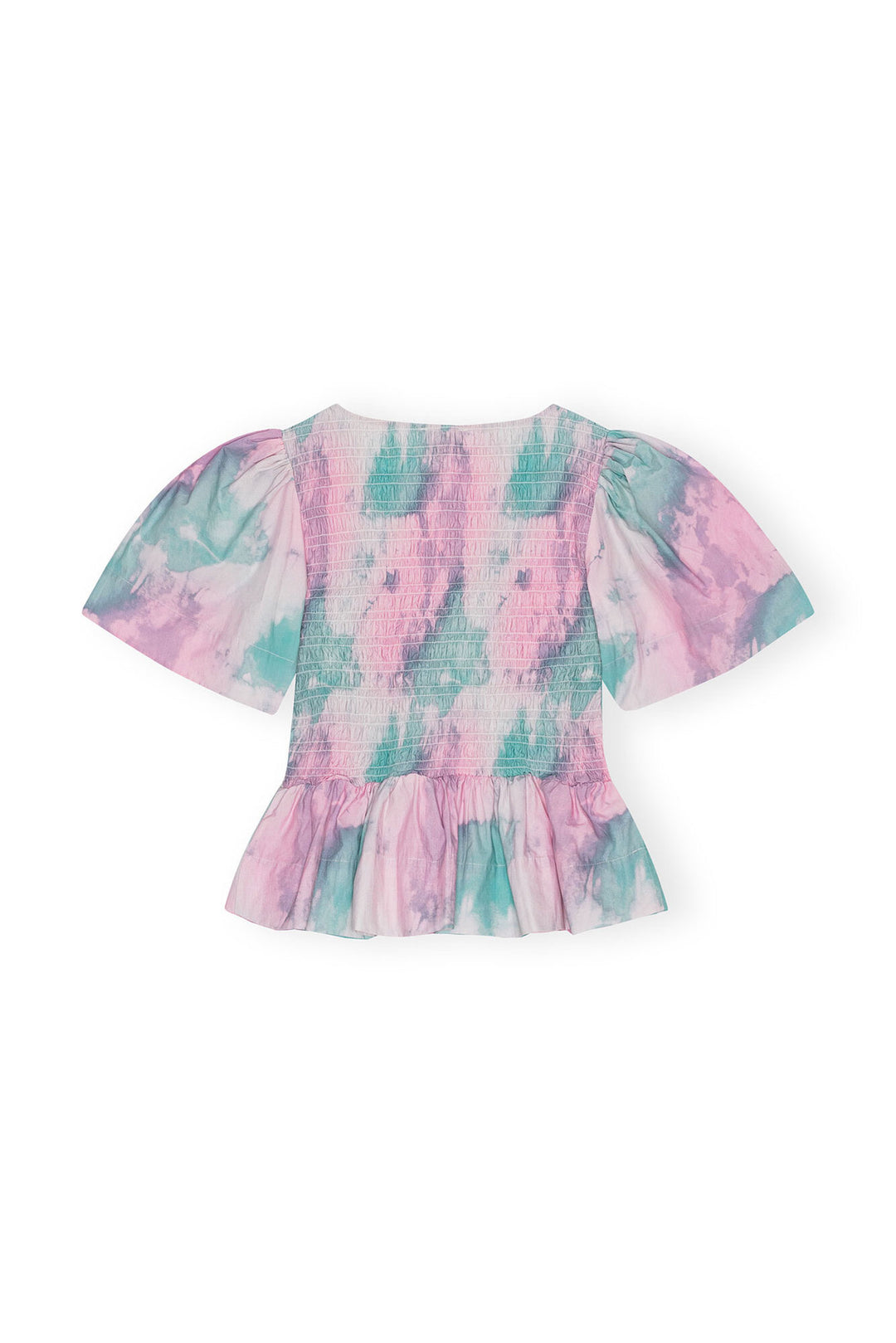 Printed Cotton Open-neck Smock Blouse  Lilac Sachet