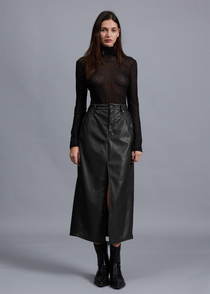 SID FAUX LEATHER MIDI SKIRT  Black