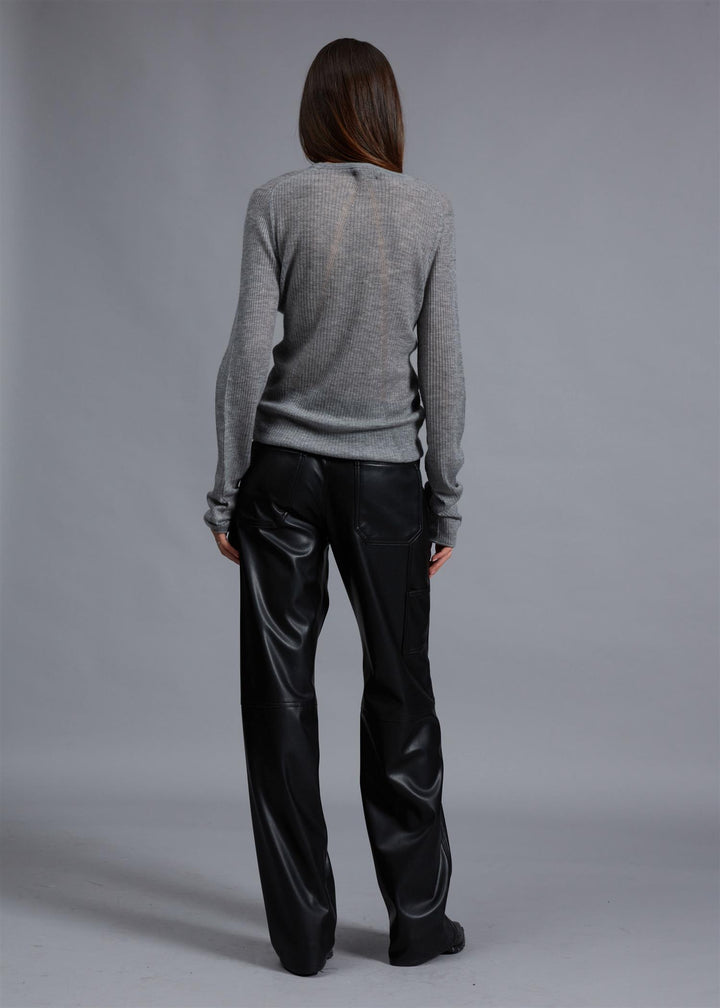 MANDEE RIBBED CASHMERE CREW  Heather Grey