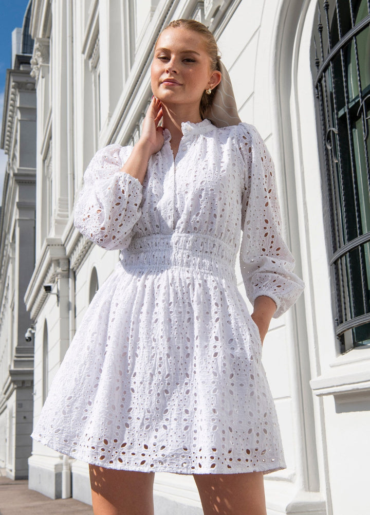 Latika Dress Emb  Whisper White